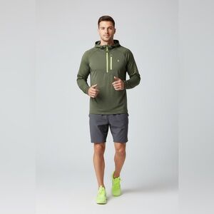 Aspen Green Hooded Pullover with Yellow Accents Mens  size Large 24” PTP T-12
